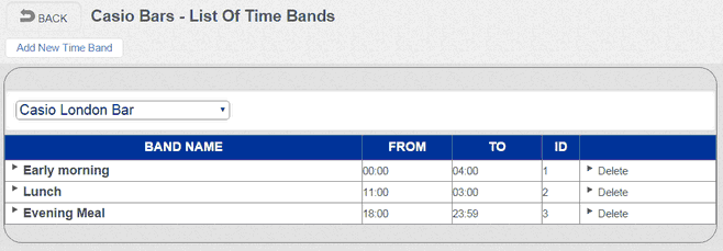 Time Bands Setup