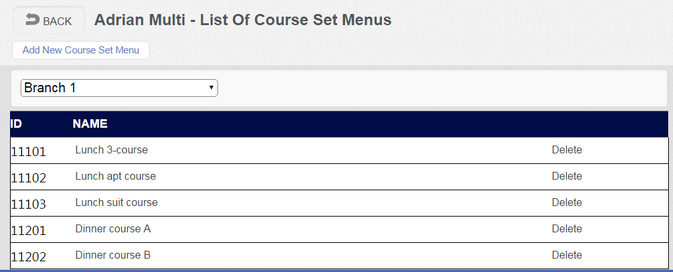 Course Set Menu List